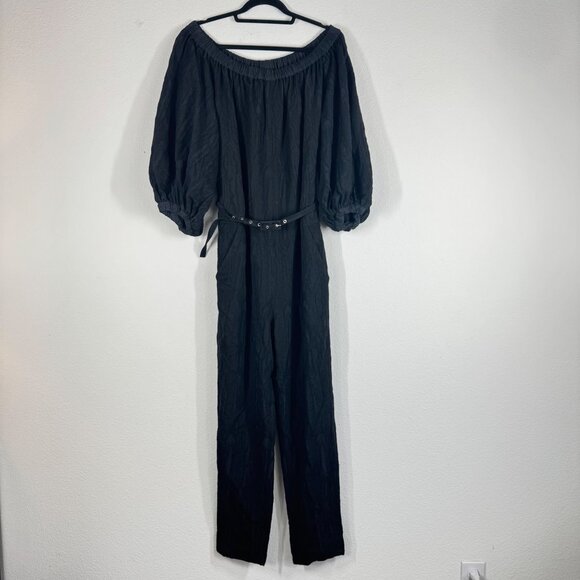 Rachel Comey Pants - Rachel Comey Black Wool Bateau Neckline Jumpsuit Size 2 Belted Puff Sleeve